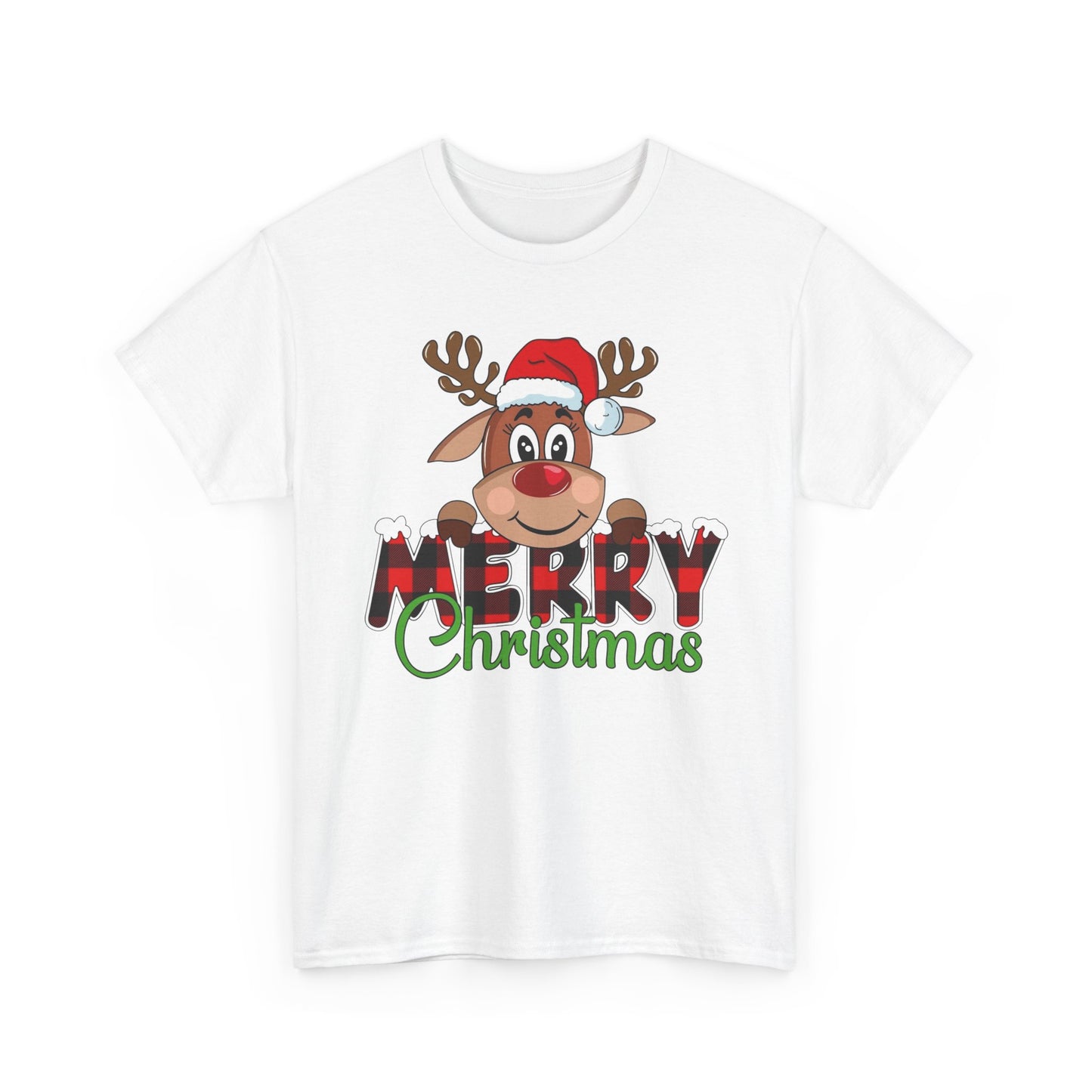 Merry Christmas Deer Cute Graphic T Shirt NEW Unisex Heavy Cotton Tee