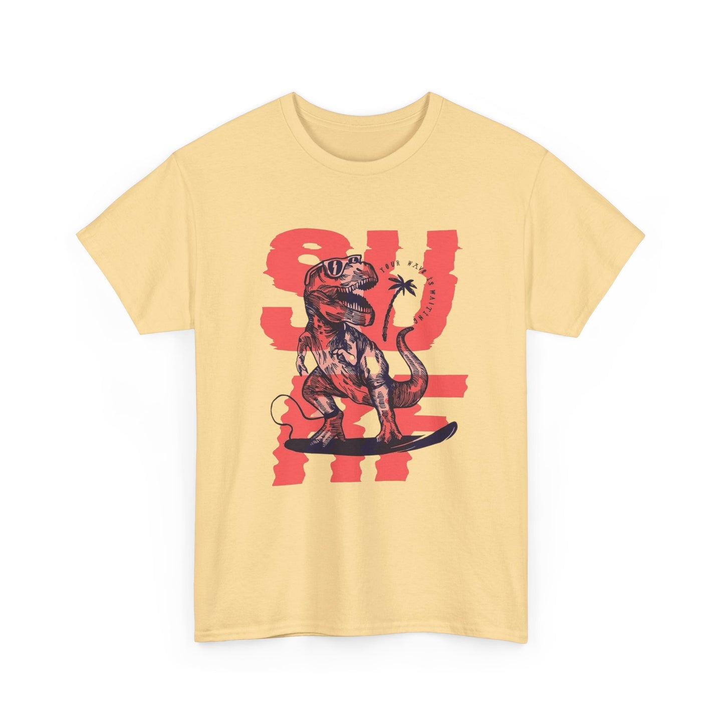 Funny Surfing Dinosaur Graphic T Shirt NEW ADULT Heavy Cotton Tee