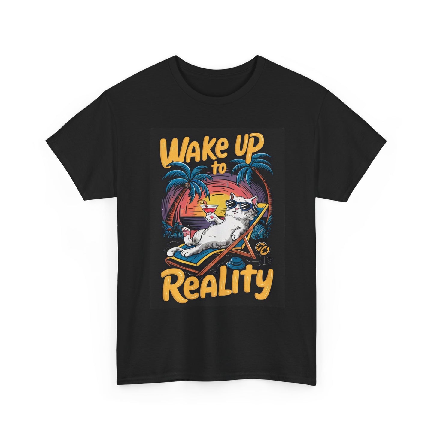 Wake Up To Reality Funny Graphic T Shirt Cat Nap Unisex Heavy Cotton Tee