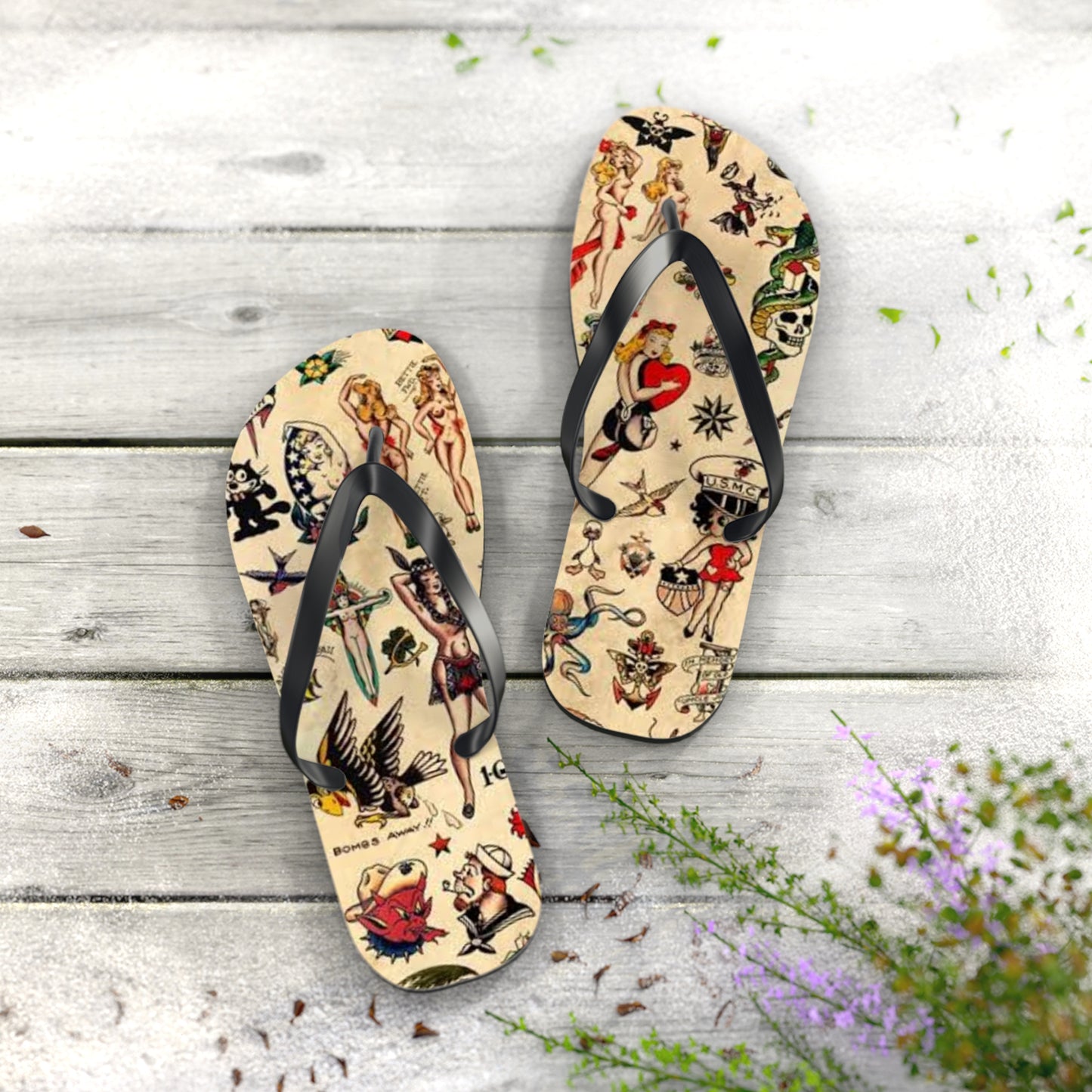 Sailor Jerry Navy Sandals, Beach Shoes, Vacation Flip Flops, Pool Slides