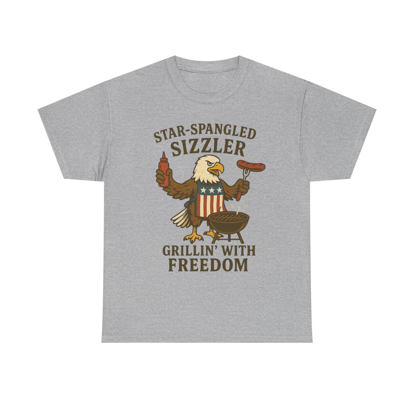 Grilling With Freedom American Flag T Shirt USA Bald Eagle Unisex Heavy Cotton