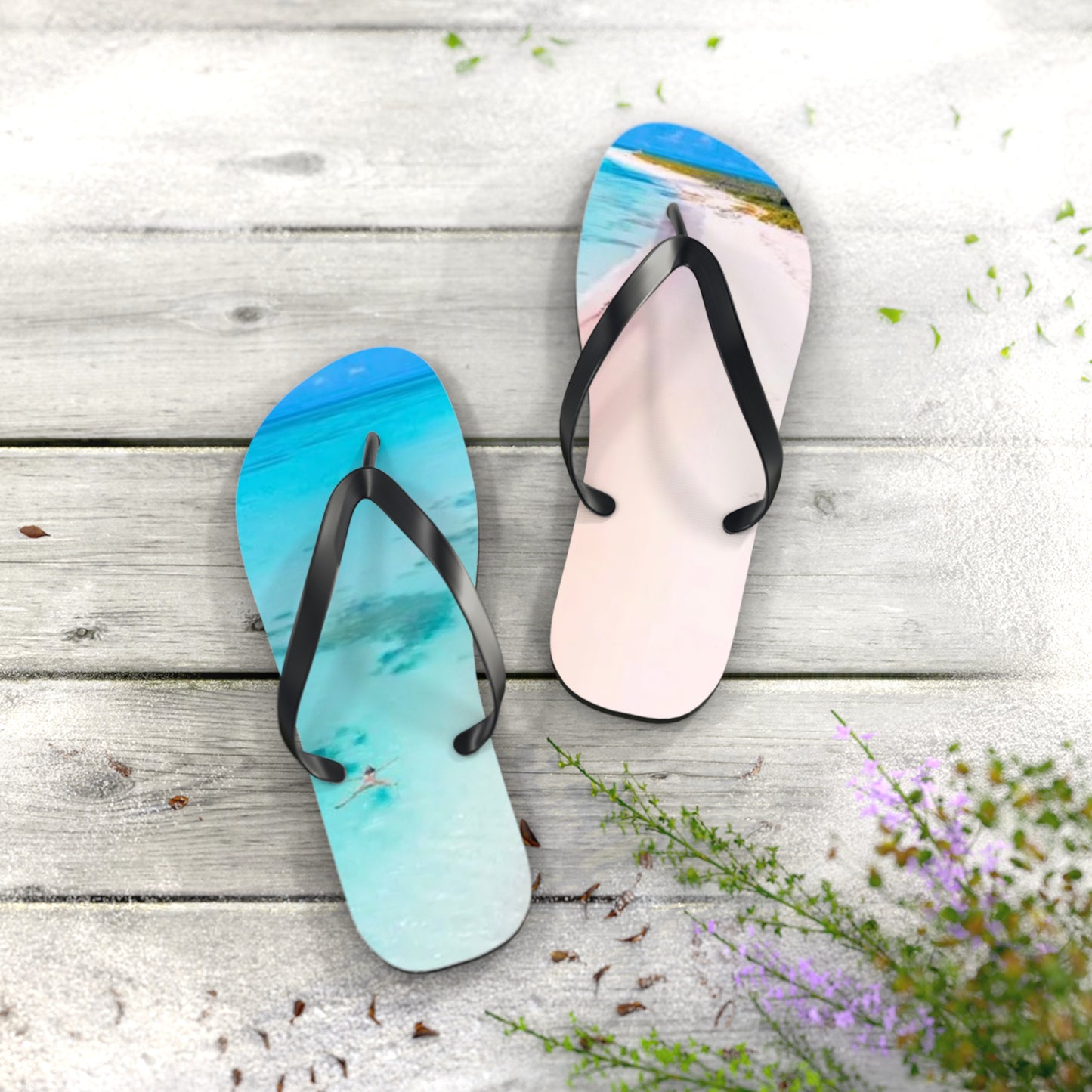 Ocean Beach Graphic Flip Flops, Sandals Slides, Summer Footwear, Brand New