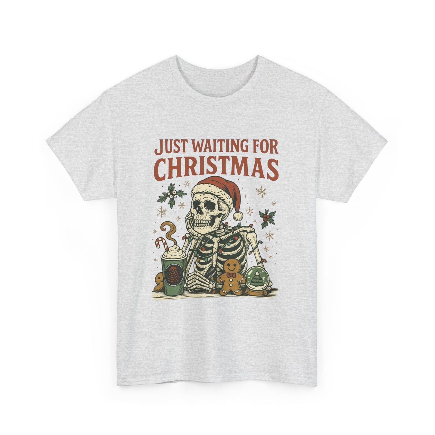 Just Waiting For Christmas Graphic T Shirt NEW Unisex Heavy Cotton Tee