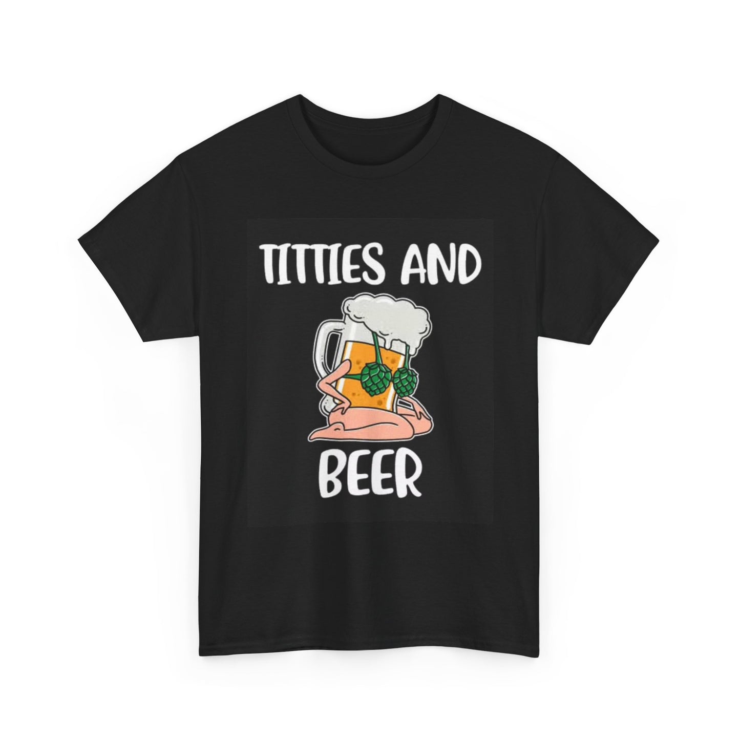 Titties And Beer Graphic T Shirt Funny Garage Beers Jokes Unisex Heavy Cotton