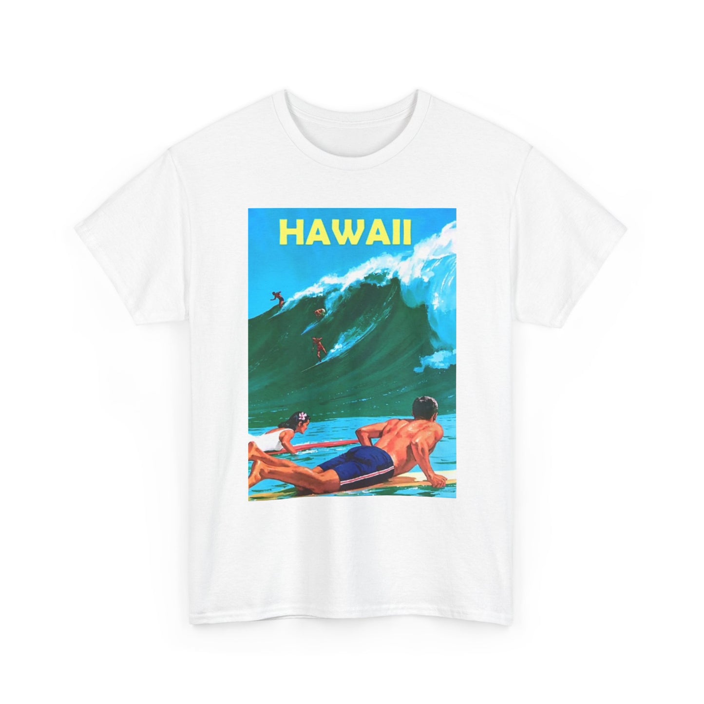 Hawaii Surfing Graphic T Shirt Vintage Poster Unisex Heavy Cotton Tee
