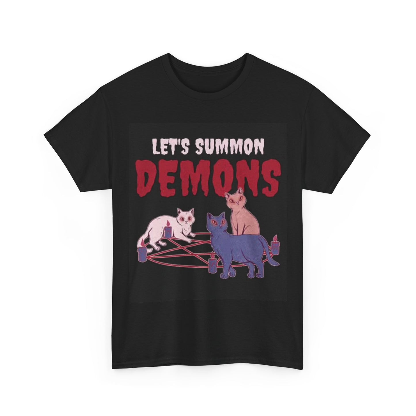 Lets Summon Demons Funny Shirt Cat Graphic Playing Unisex Heavy Cotton Tee