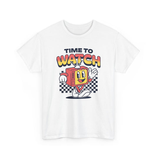 Time To Watch Tv Retro Graphic T Shirt Men's Heavy Cotton Tee
