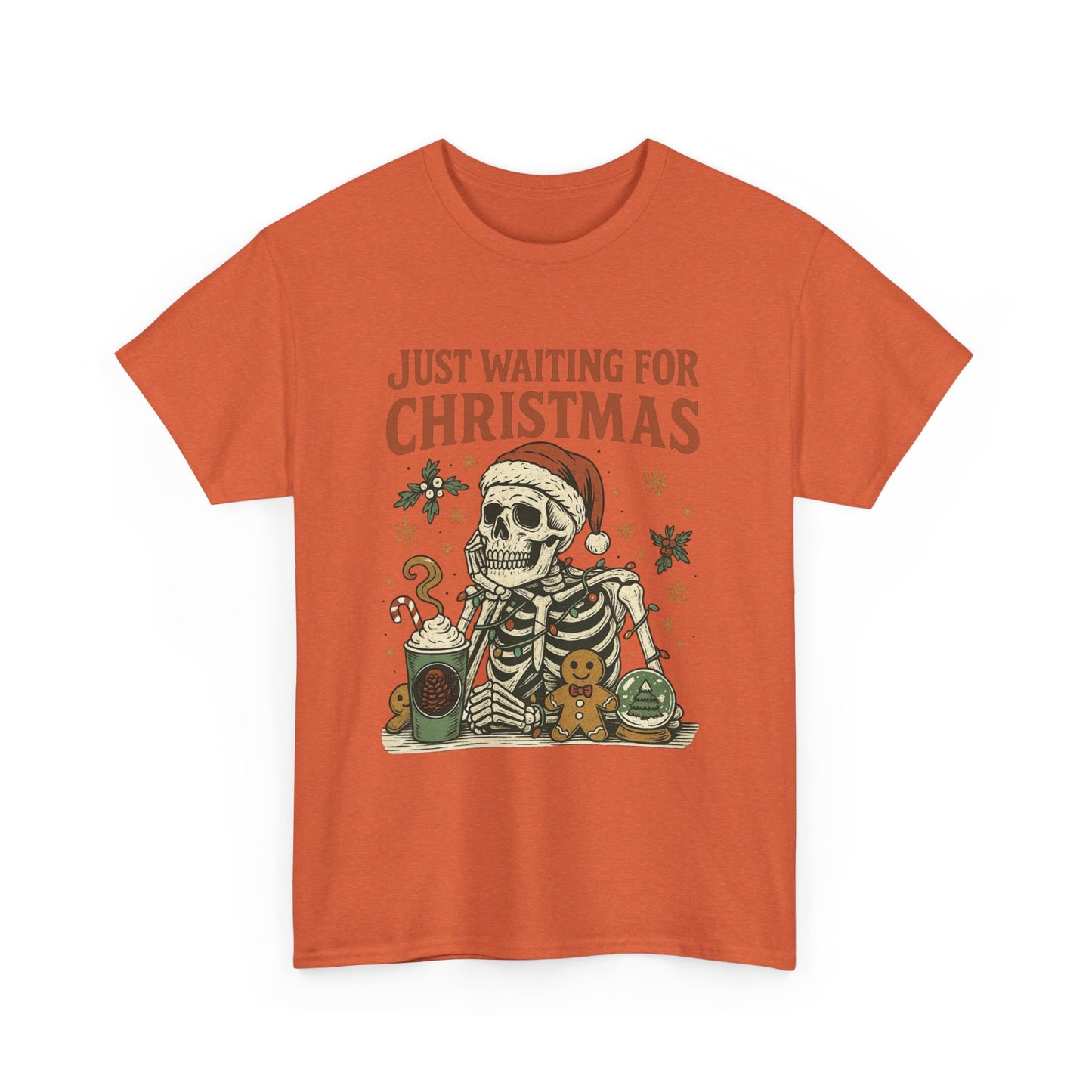 Just Waiting For Christmas Graphic T Shirt NEW Unisex Heavy Cotton Tee
