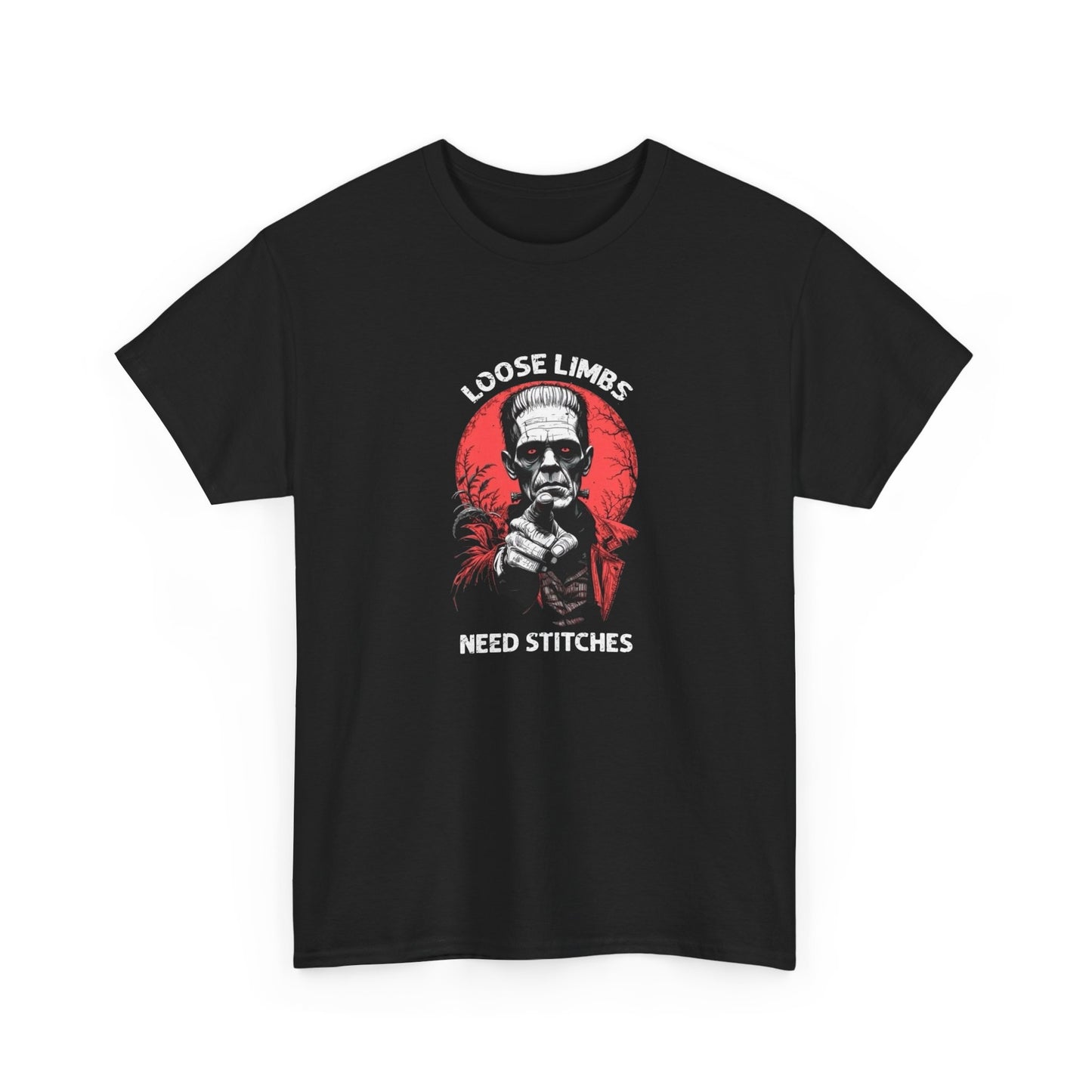 Loose Limbs Need Stitches Frankenstein T Shirt Unisex Heavy Cotton Tee