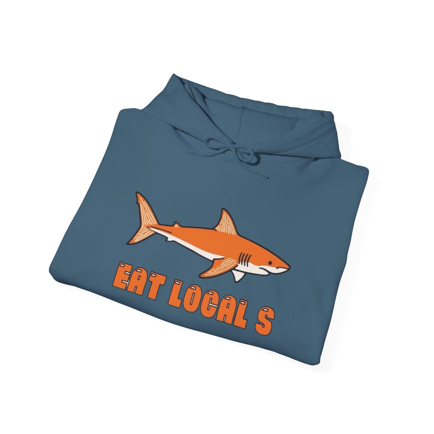 Eat Locals Funny Shark Graphic Hoodie NEW ADULT Heavy Blend™ Hooded Sweatshirt