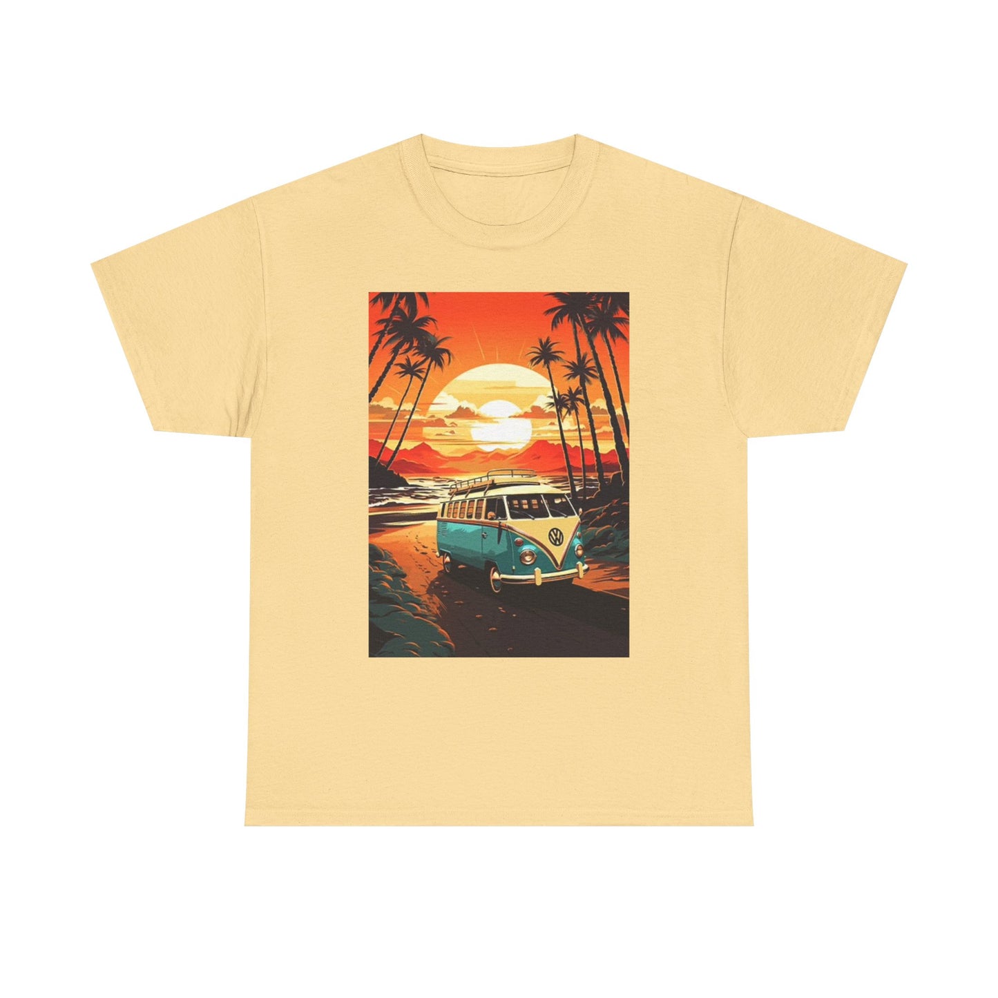 Beach Sunset Graphic T Shirt Surfing Bus Retro Unisex Heavy Cotton Tee