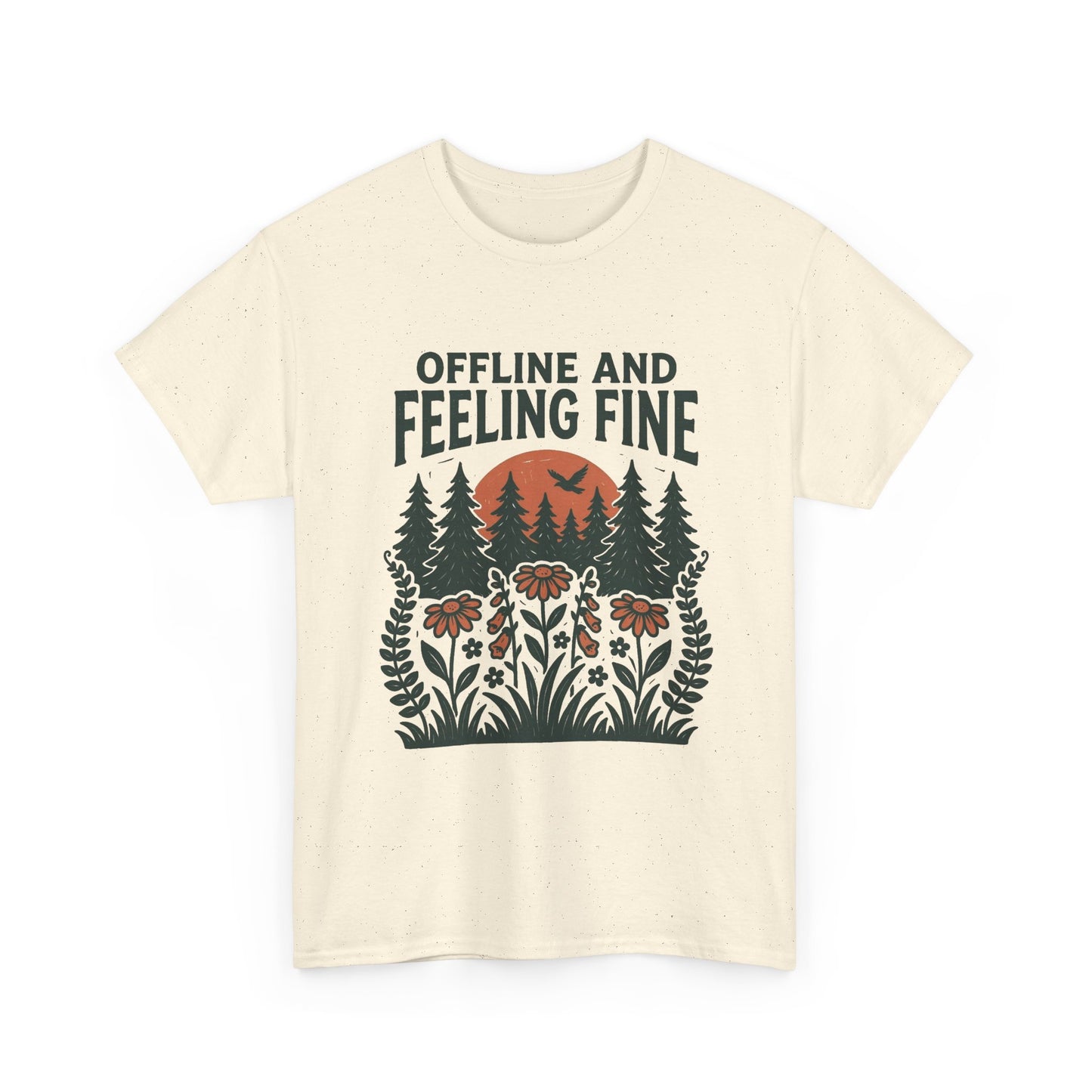 Offline And Feeling Fine Outdoors Retro Graphic T Shirt Regular Men's Heavy Cotton Tee