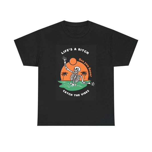 Catch The Vibes Shirt Funny Beach Gear Skeleton Unisex Heavy Cotton Tee