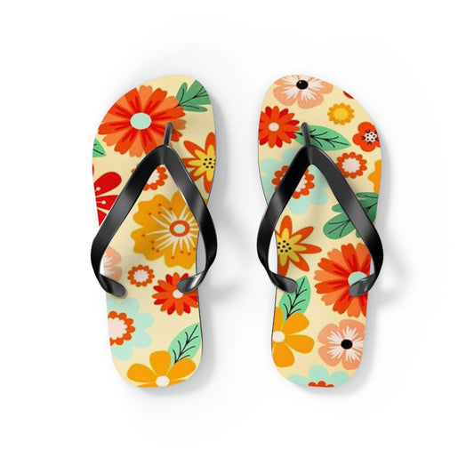Waves And Sun Sandals Tropical Flowers Summer Flip Flops Slides BRAND NEW