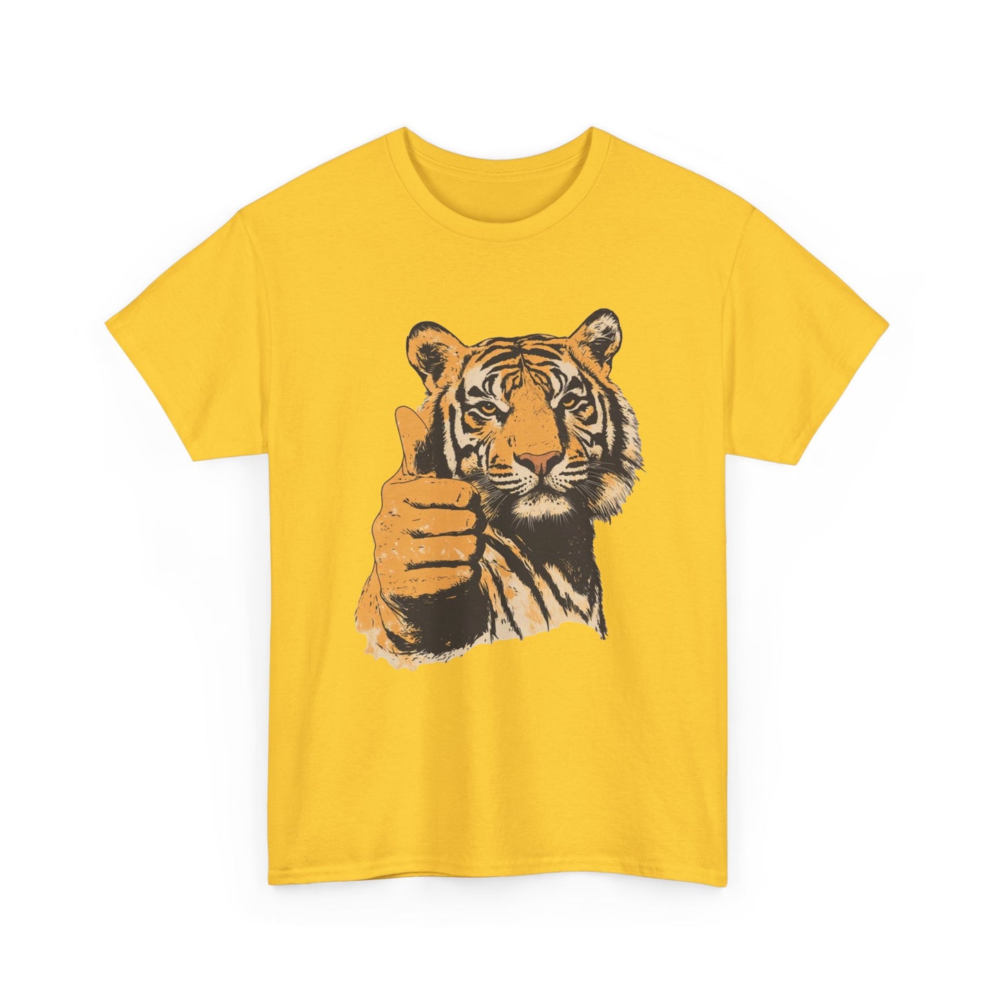 Thumbs Up Tiger Retro Graphic T Shirt Regular Men's Heavy Cotton Tee