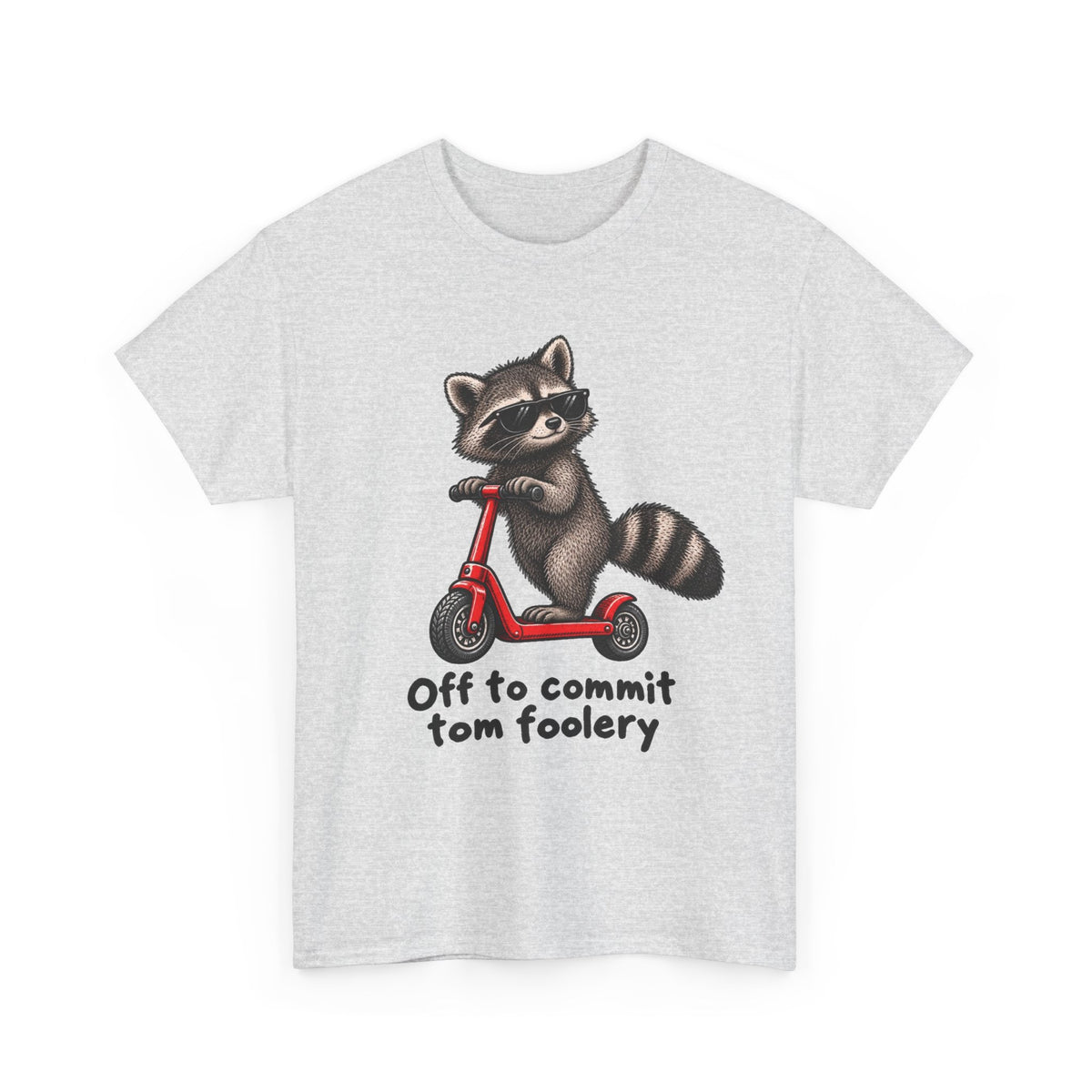 Raccoon Riding Scooter Off to Commit Tomfoolery T-Shirt Men's Graphic Tee