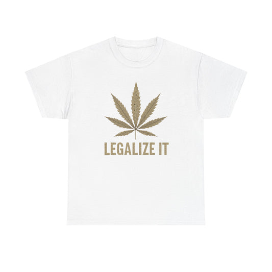 Gold Weed Leaf Graphic T Shirt Unisex Heavy Cotton Tee Gift