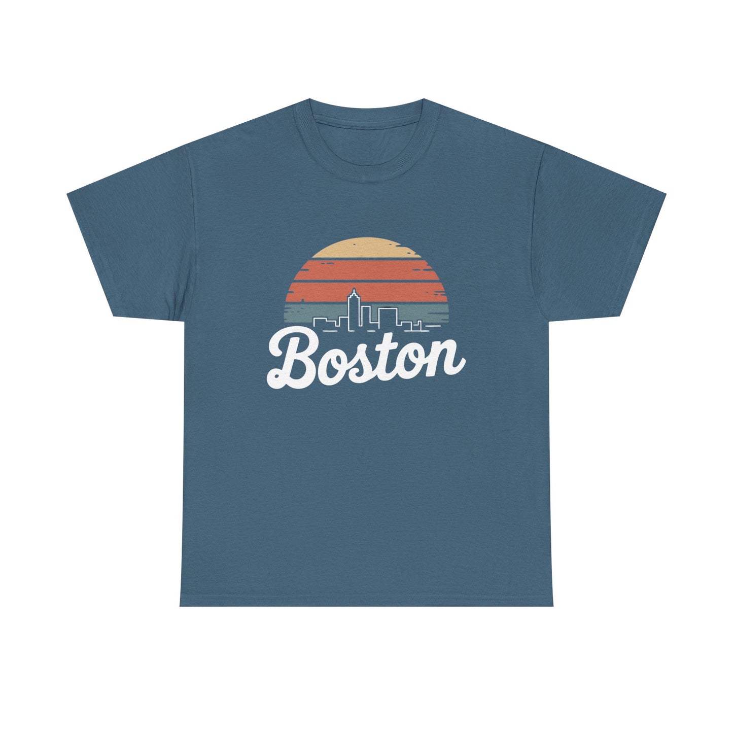 Boston Mass Skyline Graphic T Shirt NEW GIFT Unisex Heavy Cotton Tee