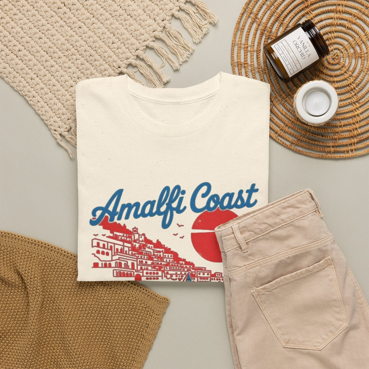 Amalfi Coast Italy Travel Poster Design T-Shirt Men's Graphic Tee