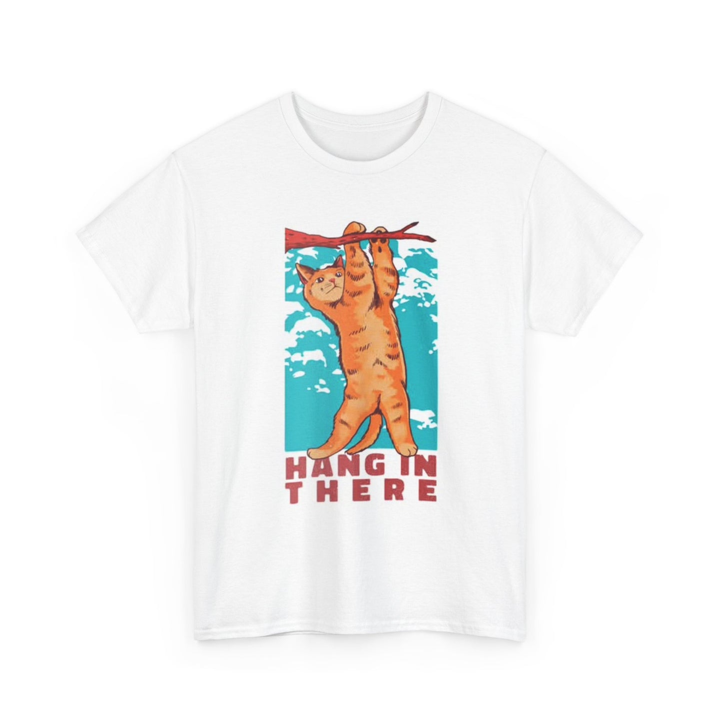 Hang In There Cat Shirt Funny Kitten Hanging Graphic Unisex Heavy Cotton Tee