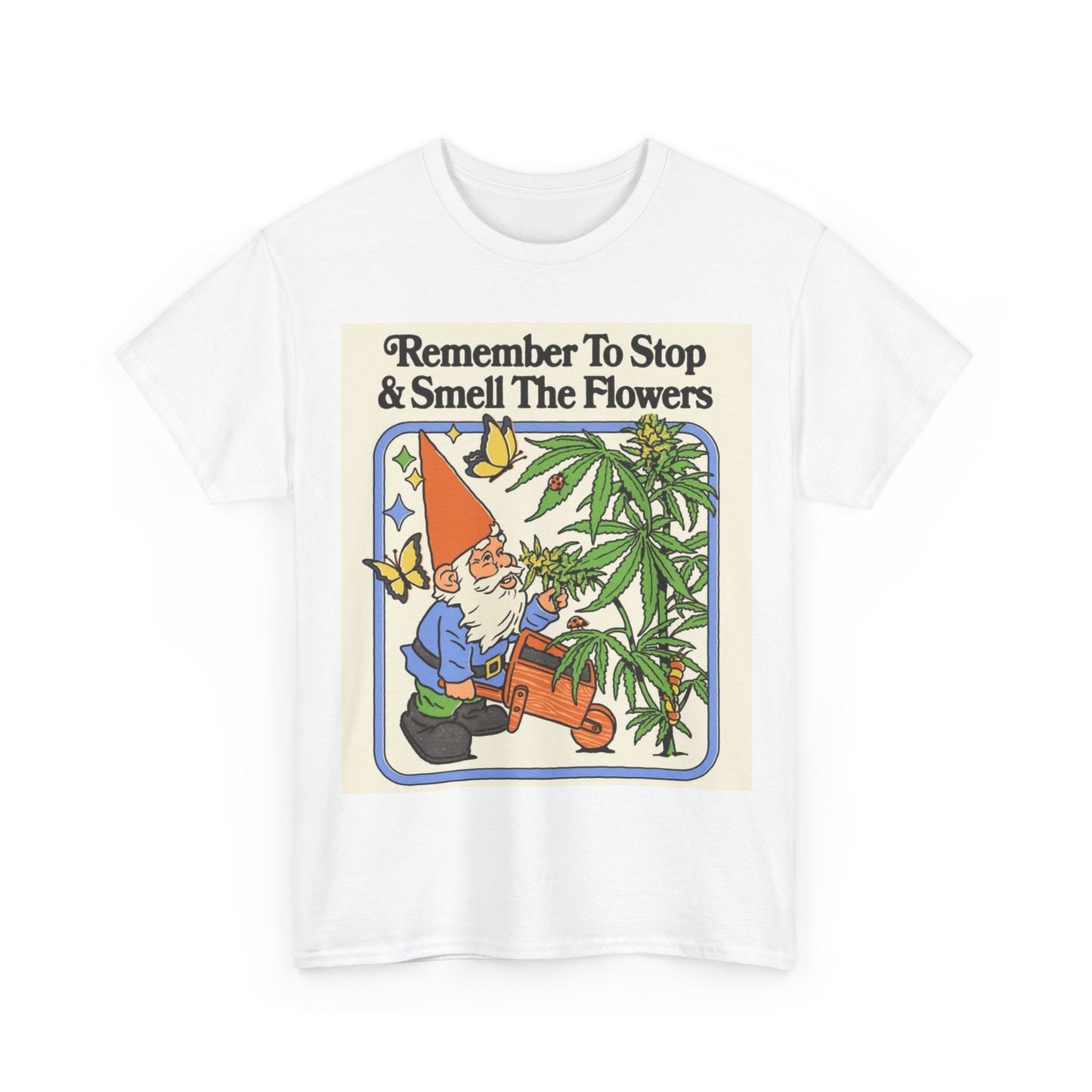 Lawn Gnome Tshirt Funny Flowers Garden 80s vibe Unisex Heavy Cotton Tee