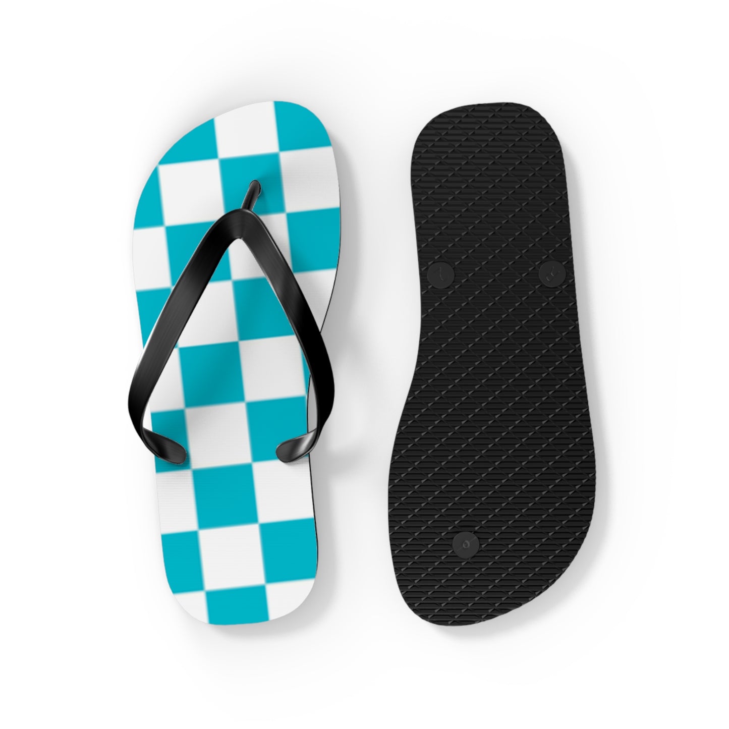 Turquoise Checkered  Sandals, Beach Shoes, Vacation Flip Flops, Pool Slides