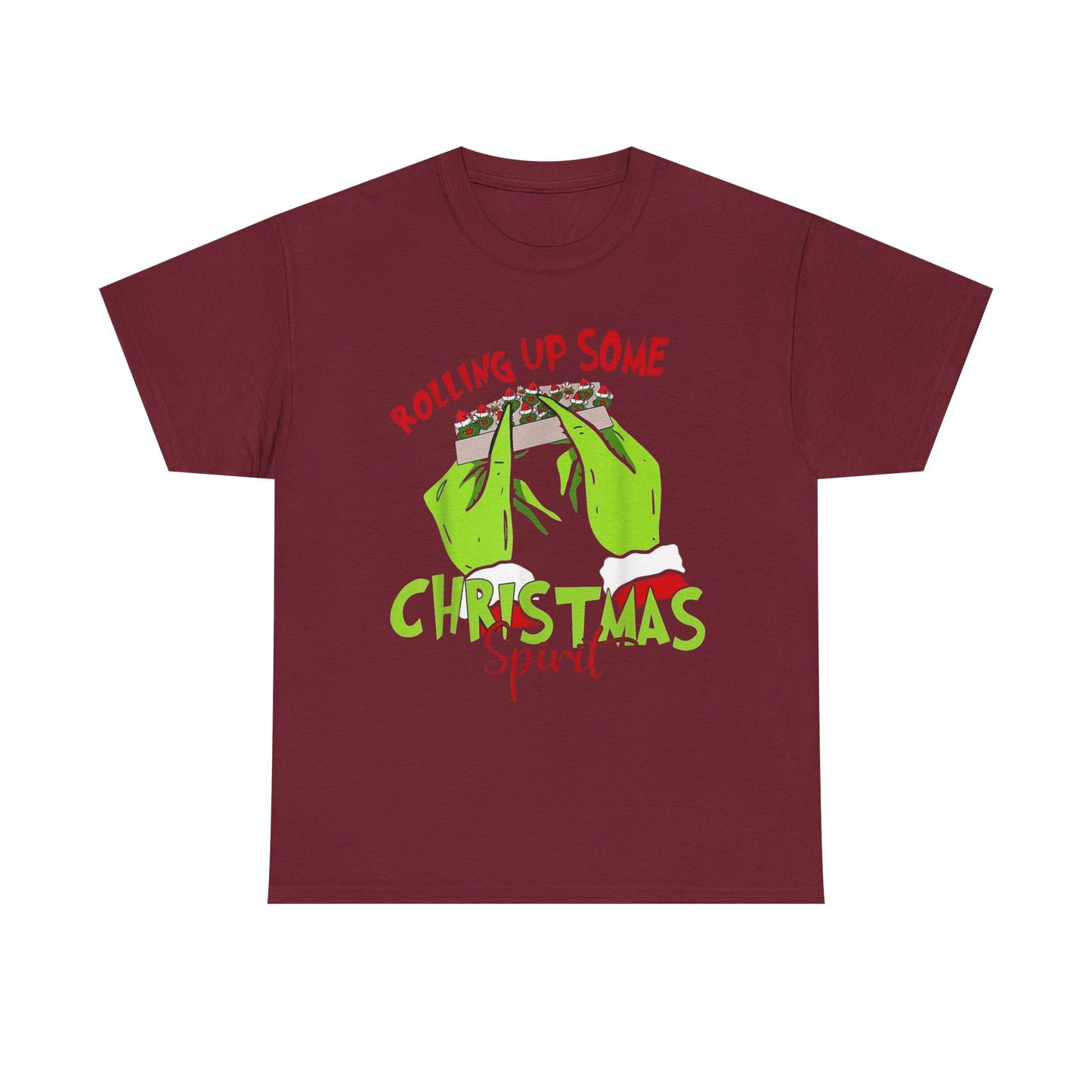 Rolling Up Some Christmas Spirit Funny Graphic T Shirt Unisex Heavy Cotton Tee