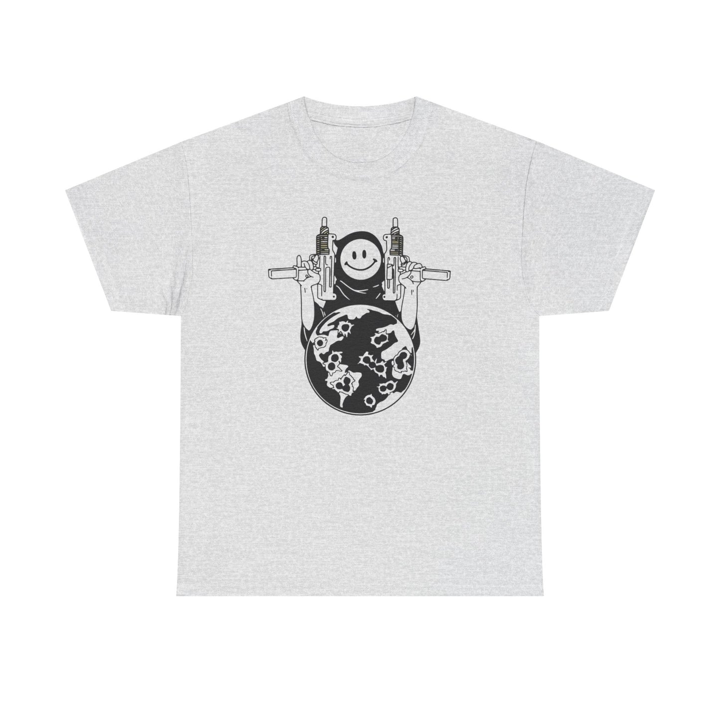 Uzi Smiley Face Grim Reaper Graphic T Shirt Unisex Heavy Cotton Tee