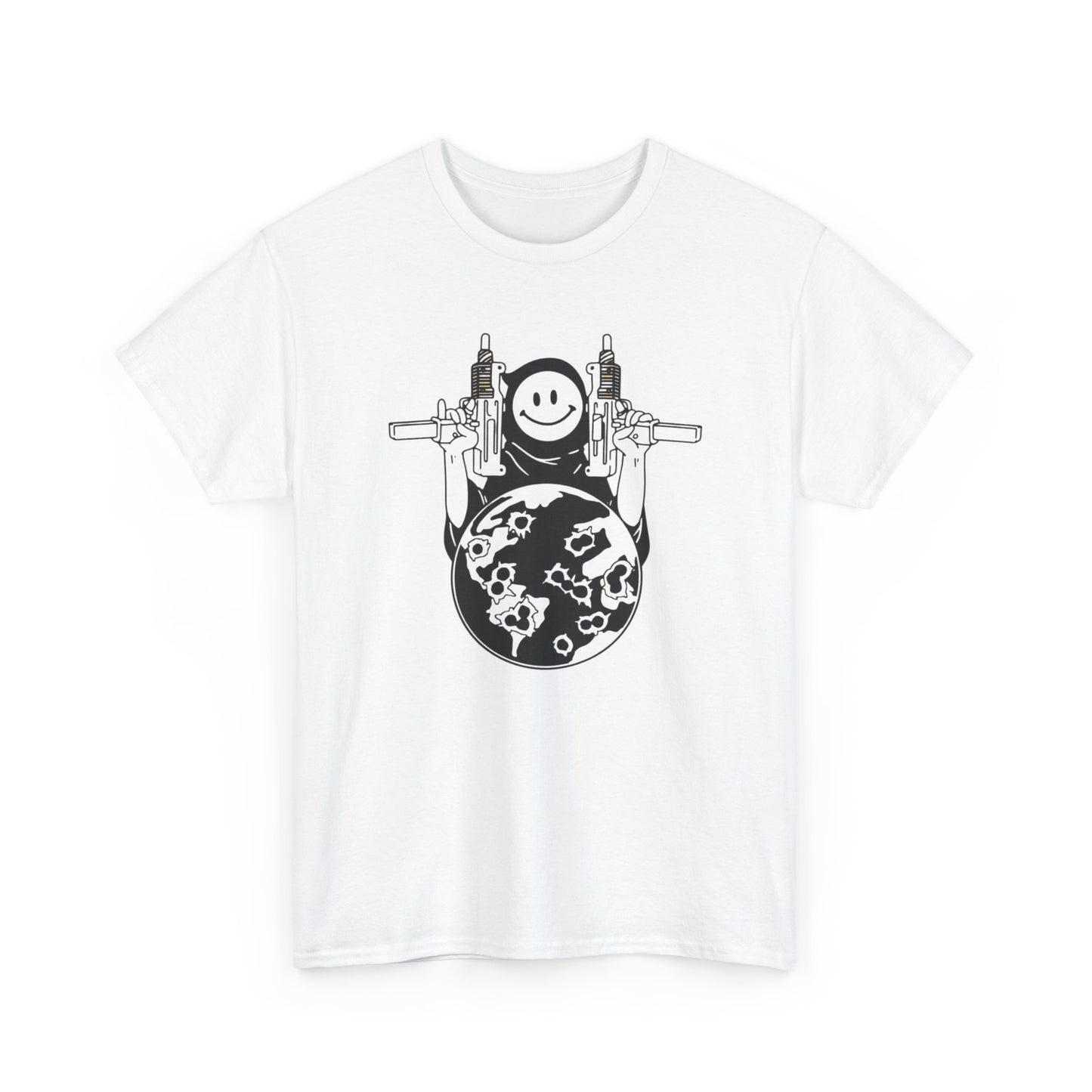 Uzi Smiley Face Grim Reaper Graphic T Shirt Unisex Heavy Cotton Tee