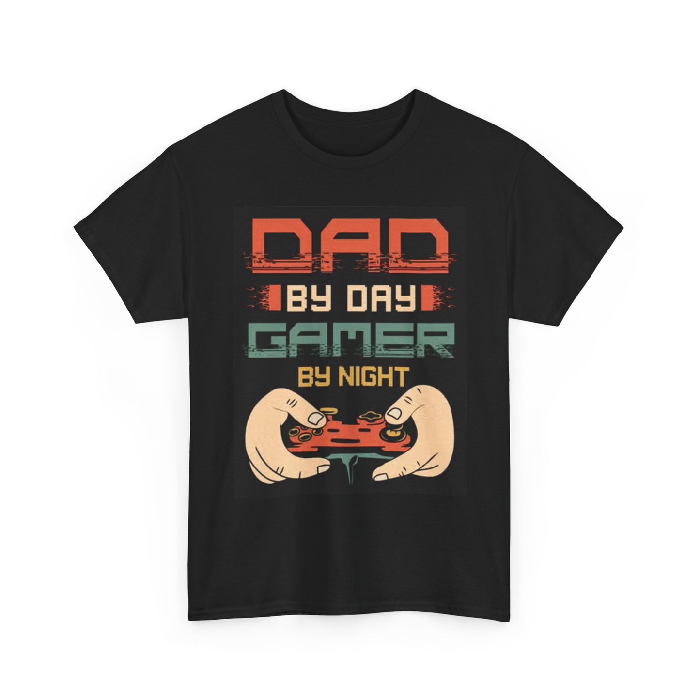 Dad By Day Gamer By Night T Shirt Funny Gaming Graphic Unisex Heavy Cotton Tee