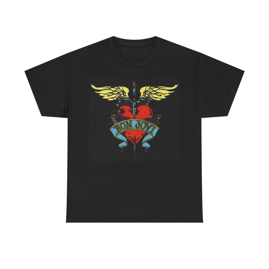 Bon Jovi T-shirt vintage heart retro rock graphic Unisex Heavy Cotton Tee