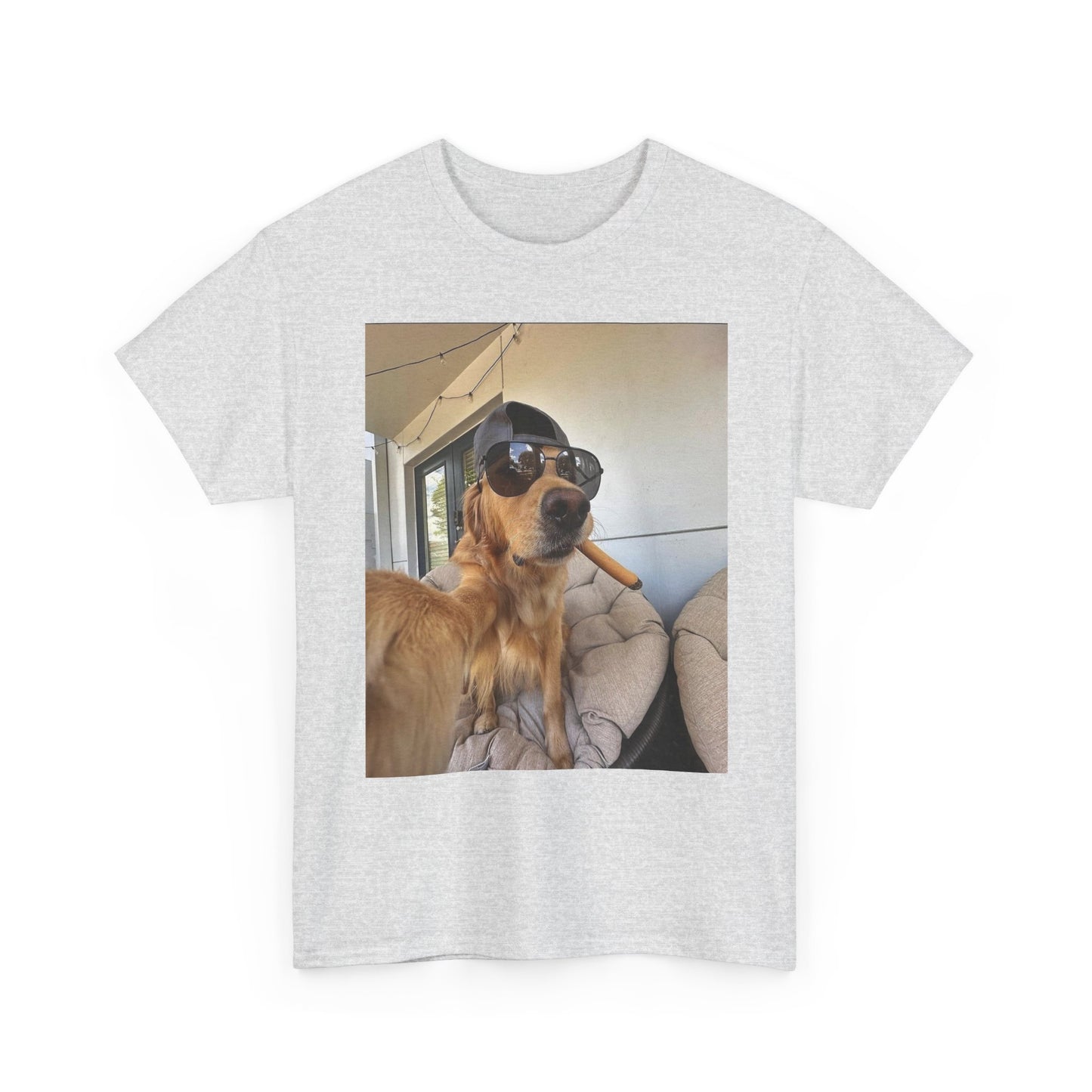 Golden Retriever Cigar Selfie Funny Graphic T-Shirt Unisex Heavy Cotton Tee NEW