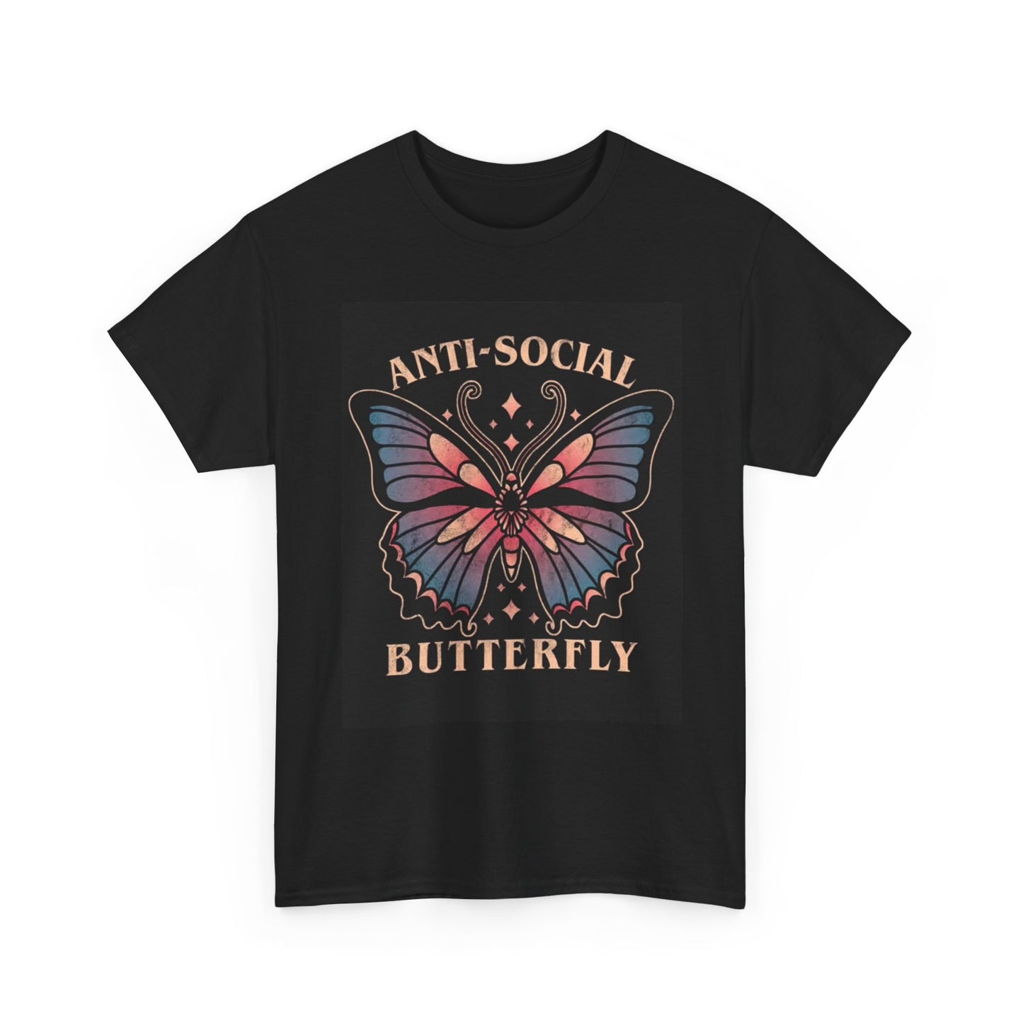Anti Social Butterfly Graphic T Shirt Vintage Unisex Heavy Cotton Tee
