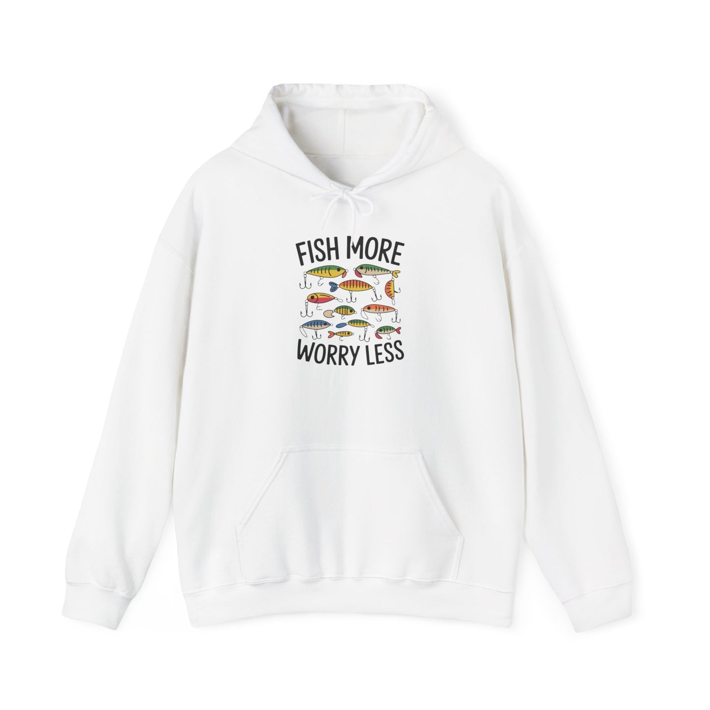Fish More Worry Less Graphic Hoodie Heavy Blend Sweatshirt NEW