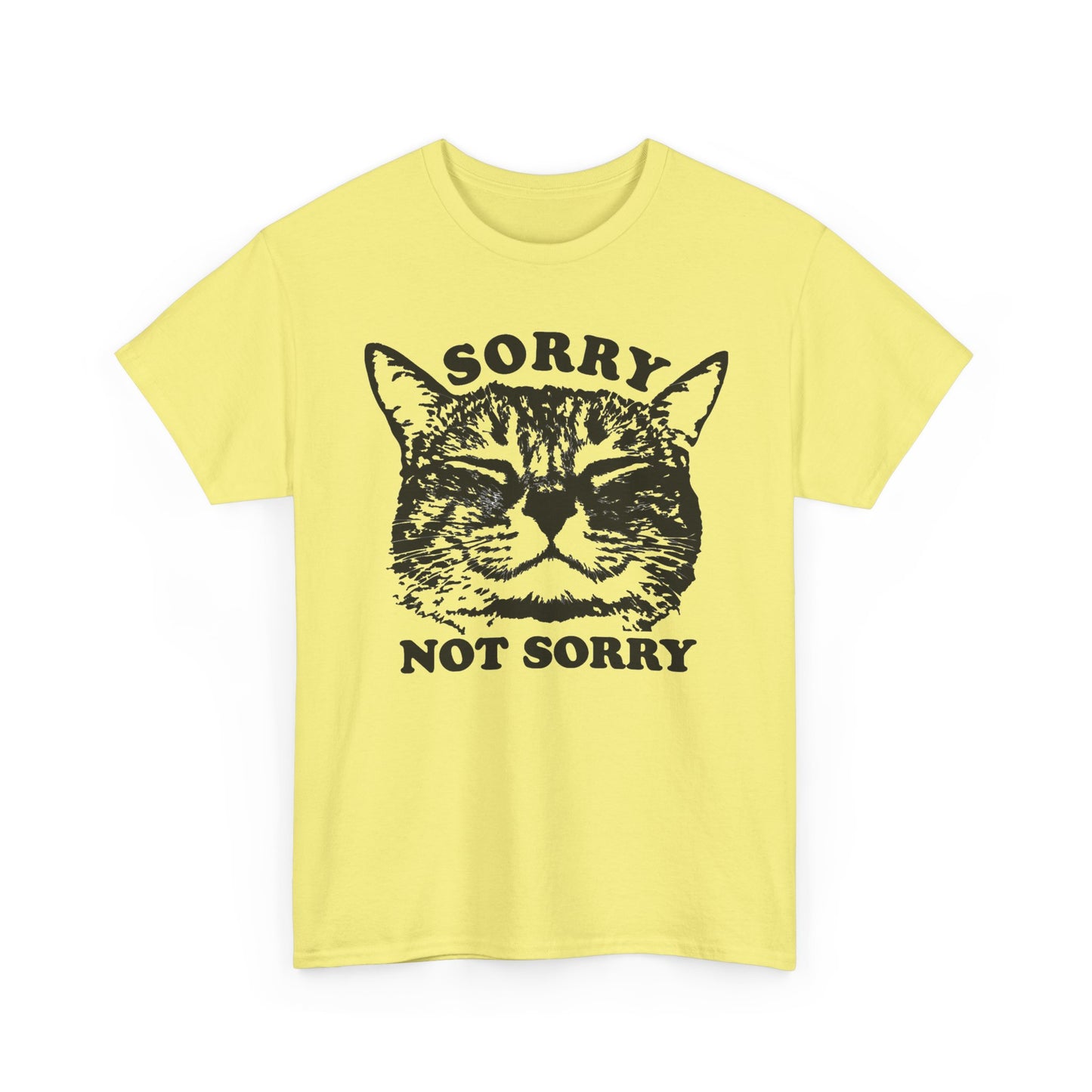Sorry Not Sorry Funny Cat Jokes Graphic T Shirt Regular Men's Heavy Cotton Tee