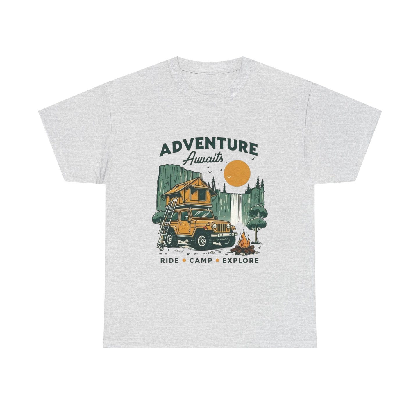 Adventure Awaits Camping Graphic T Shirt Unisex Heavy Cotton Tee