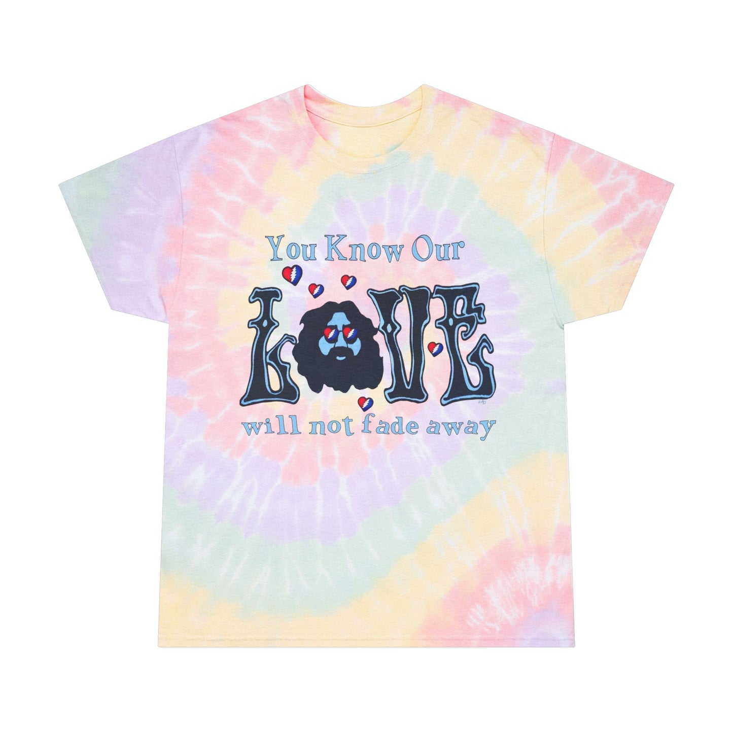 Jerry Garcia Love Will Not Fade Graphic T Shirt S-2XL Unisex Tie-Dye Tee, Spiral