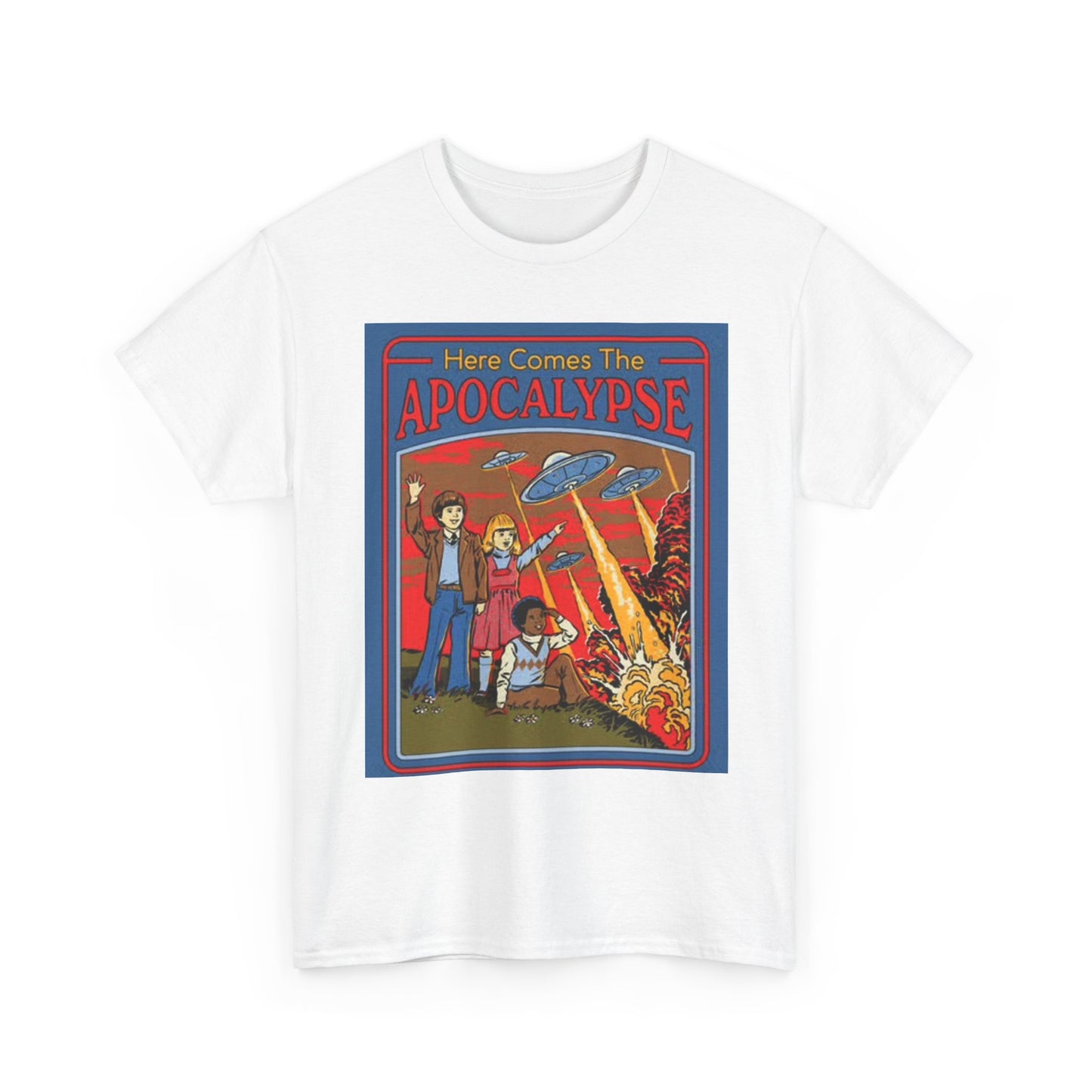 Here Comes The Apocalypse Graphic T Shirt Funny 70s ART Unisex Heavy Cotton Tee