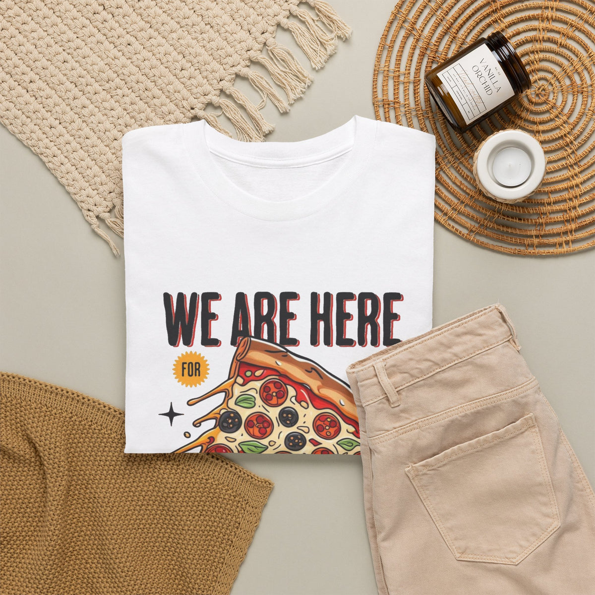 Here For Pizza Graphic T Shirt Men's Heavy Cotton Tee
