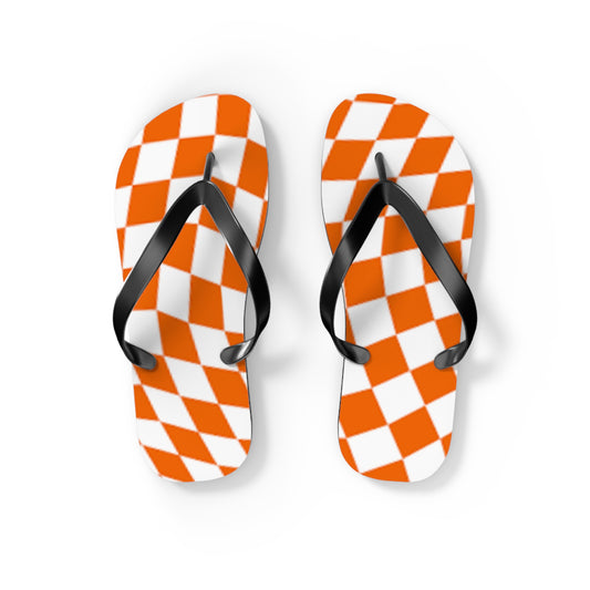 Orange Checkered Wavy Sandals, Beach Shoes, Vacation Flip Flops, Pool Slides