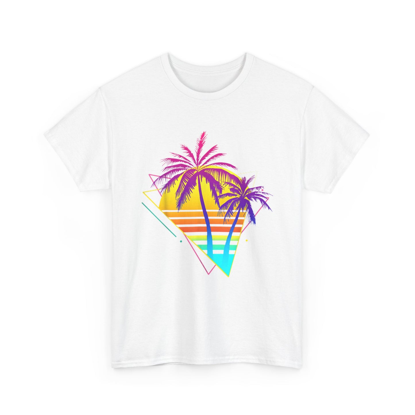 Miami palm Tree T Shirt Retro 80s Vibes Neon Lights Unisex Heavy Cotton Tee