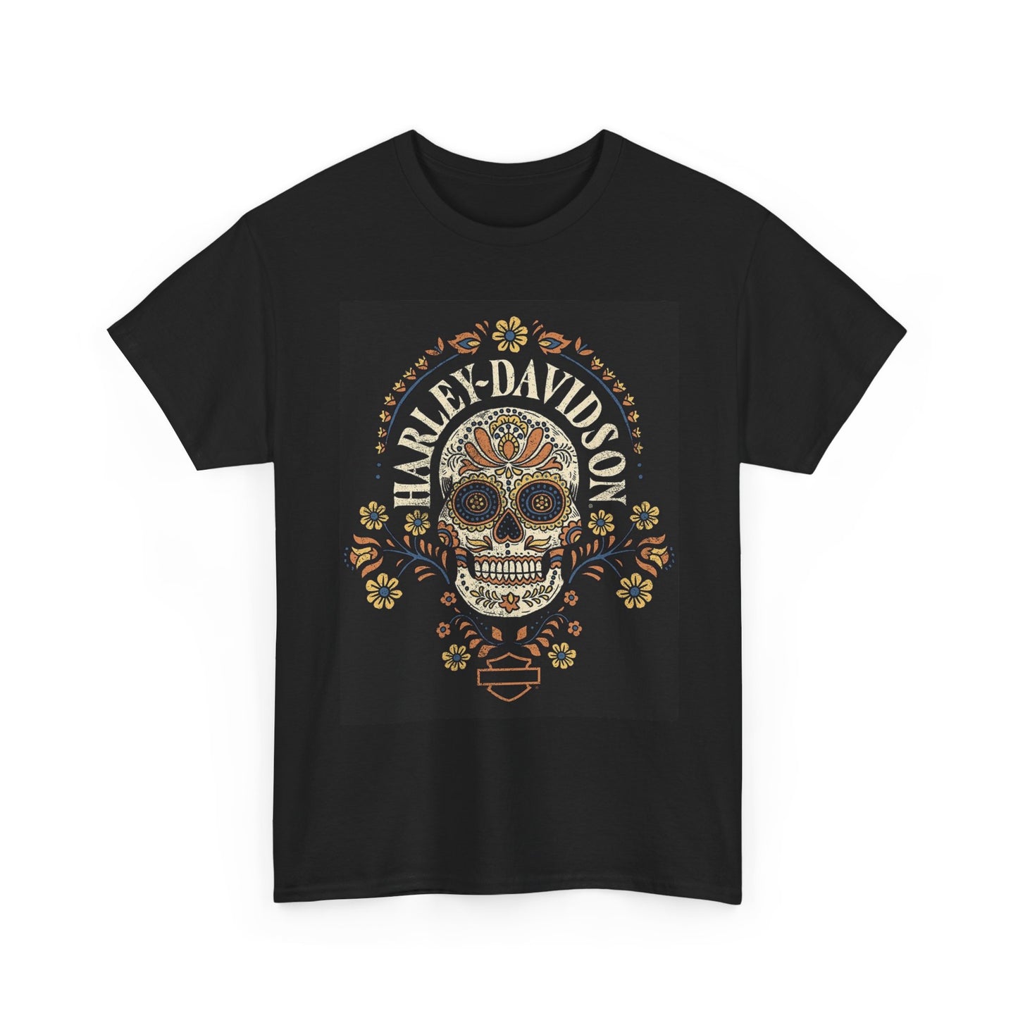 Harley Davidson Graphic T Shirt Vintage Motorcycles Day Of The Dead Heavy Cotton
