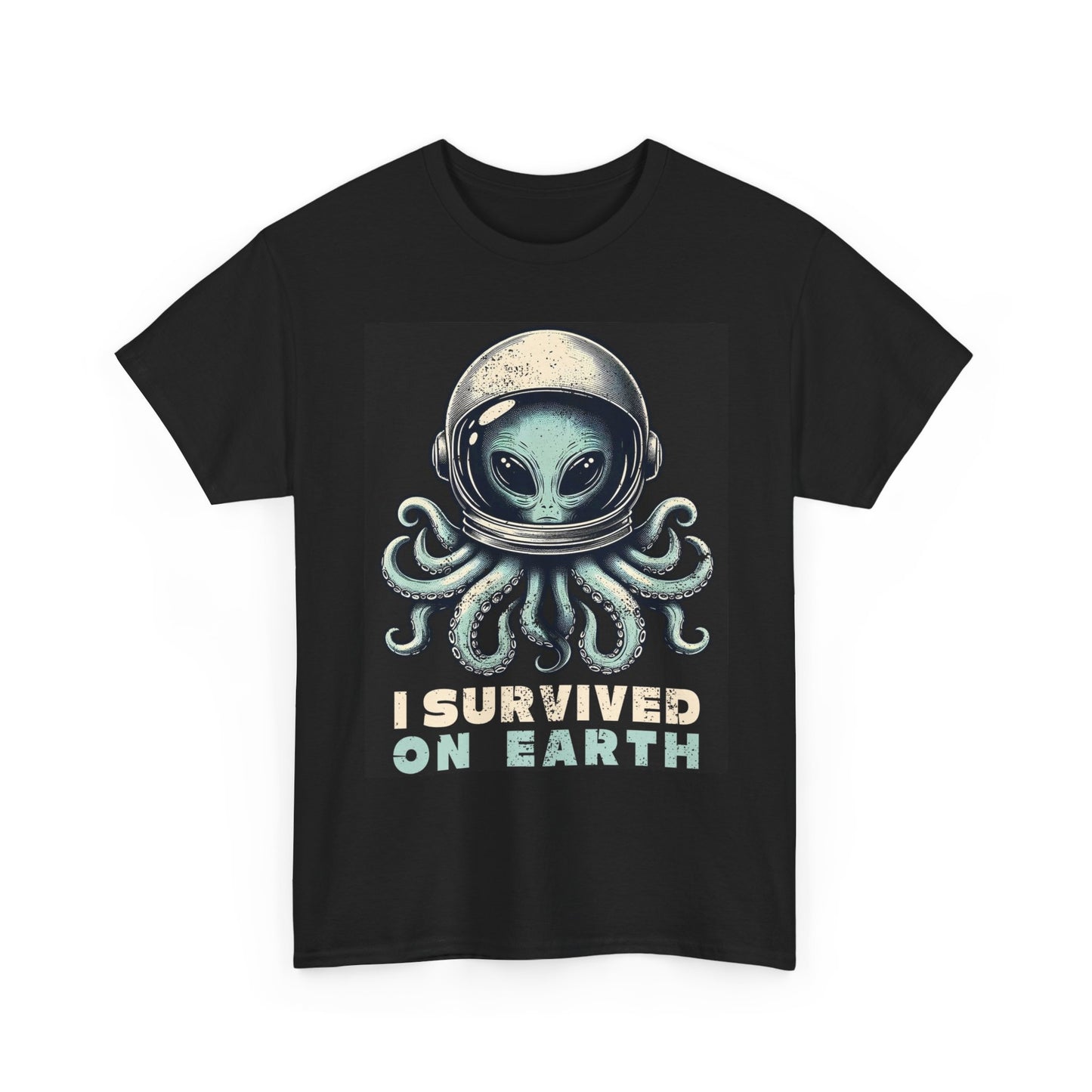 I Survived On Earth Graphic T Shirt Vintage Funny Retro Unisex Heavy Cotton Tee