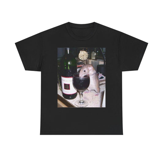 Rat Drinking Wine Funny Graphic T Shirt Unisex Heavy Cotton Tee BRAND NEW
