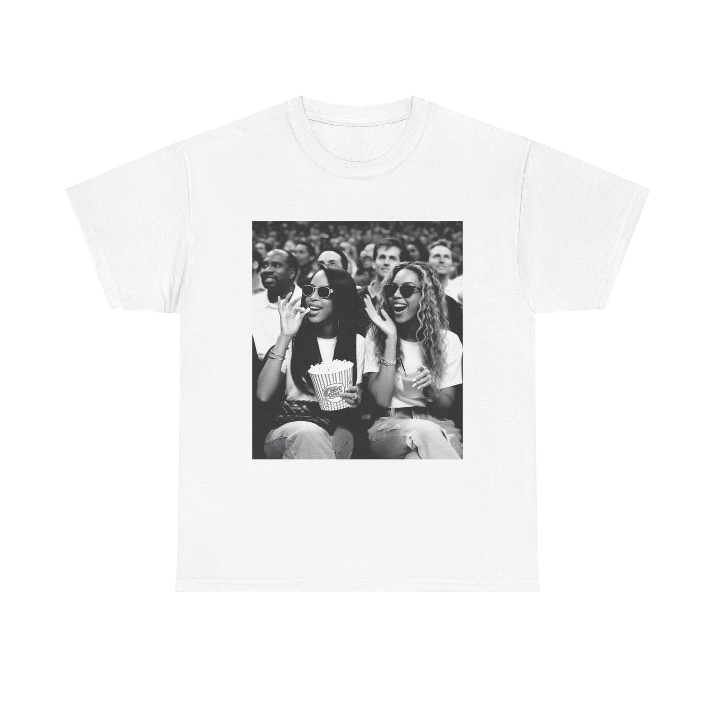 Aaliyah and Beyonce Tshirt Vintage Courtside Photo Tour Unisex Heavy Cotton Tee