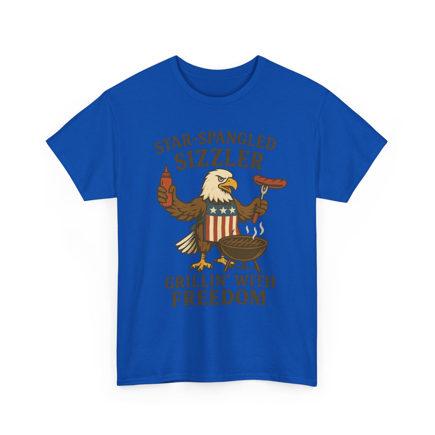 Grilling With Freedom American Flag T Shirt USA Bald Eagle Unisex Heavy Cotton
