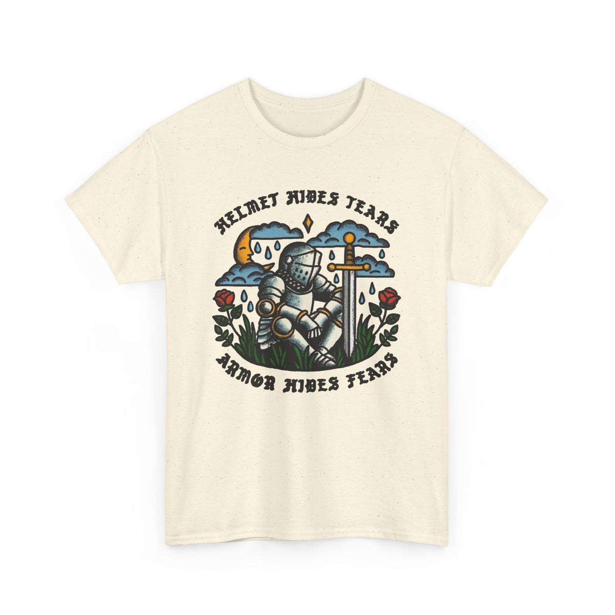 Helmet Hides Tears Medieval Graphic T Shirt Men's Heavy Cotton Tee