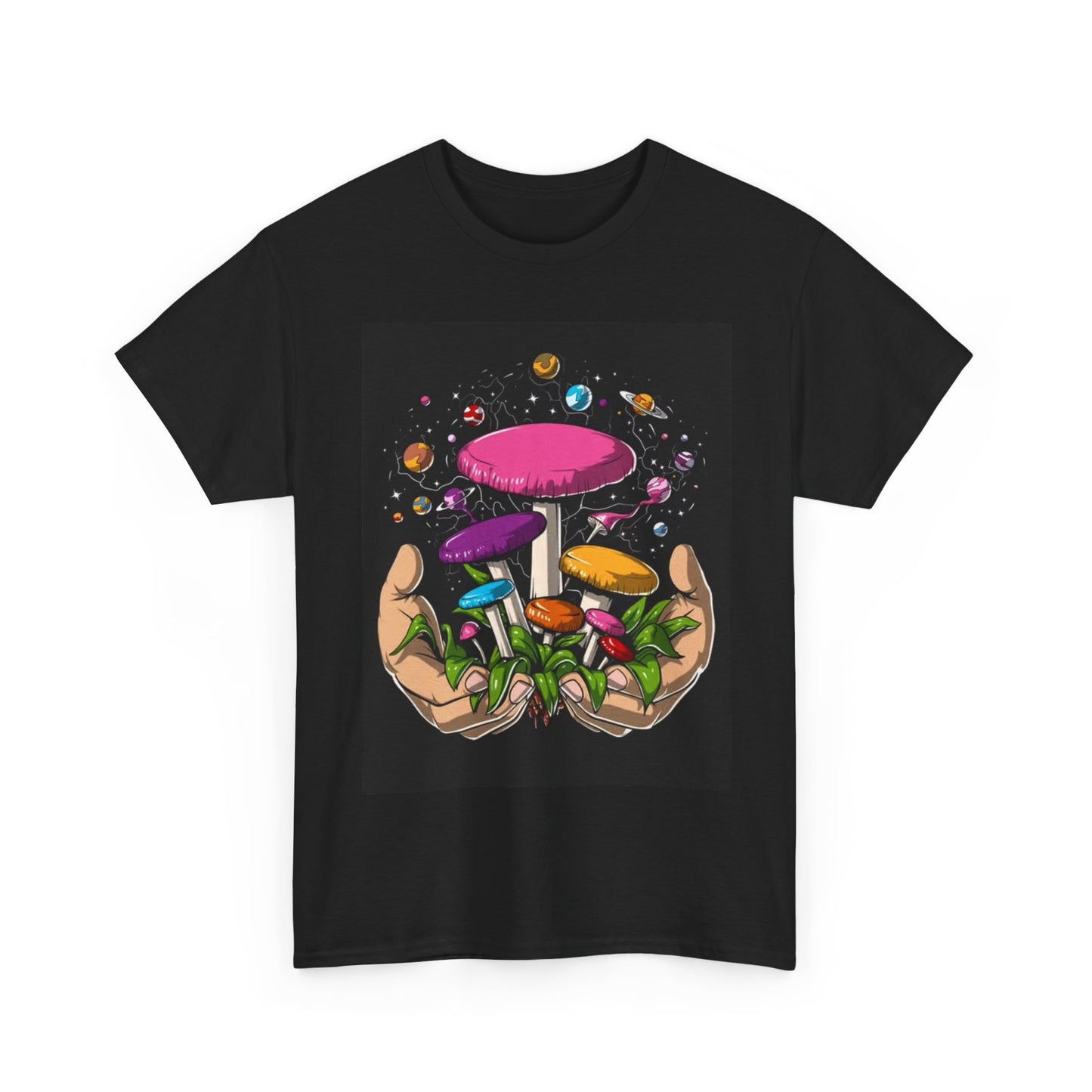 Mushroom Hands Tshirt 70s Trippy Neon Groovy Graphic Unisex Heavy Cotton Tee