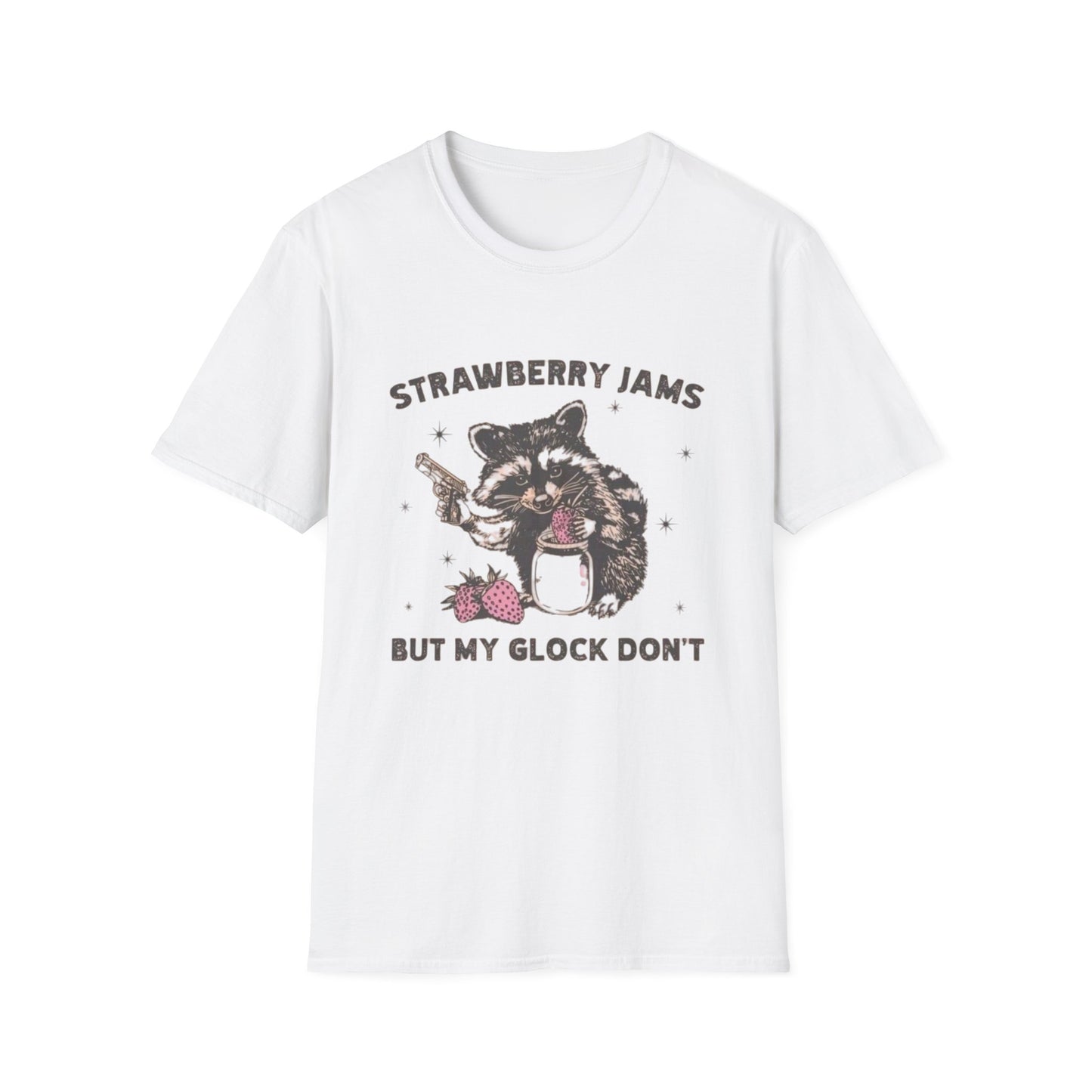 Strawberry Jams But My Glock Dont Graphic T Shirt Funny Joke Unisex Softstyle