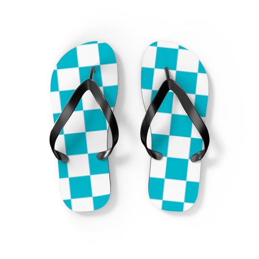 Turquoise Checkered  Sandals, Beach Shoes, Vacation Flip Flops, Pool Slides